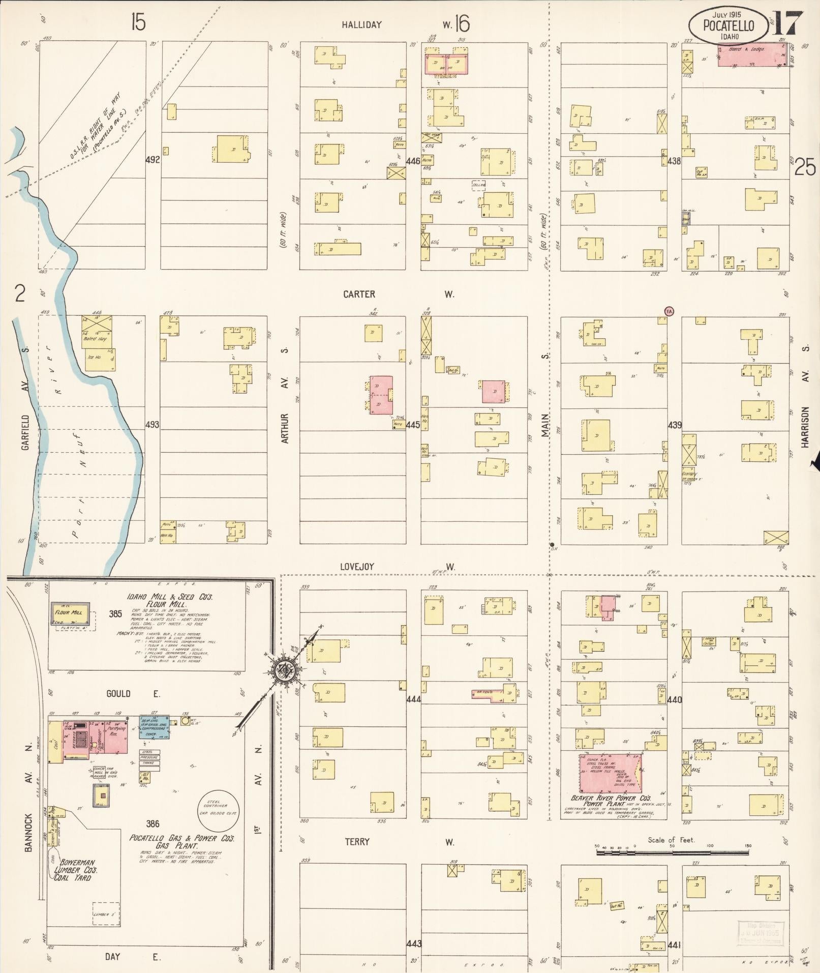 Sanborn Fire Insurance Map from Pocatello, Bannock County, Idaho (1915), Sheet #0017 - Complete Map Set gallery image, historic Sanborn map, vintage wall art, Idaho Idaho