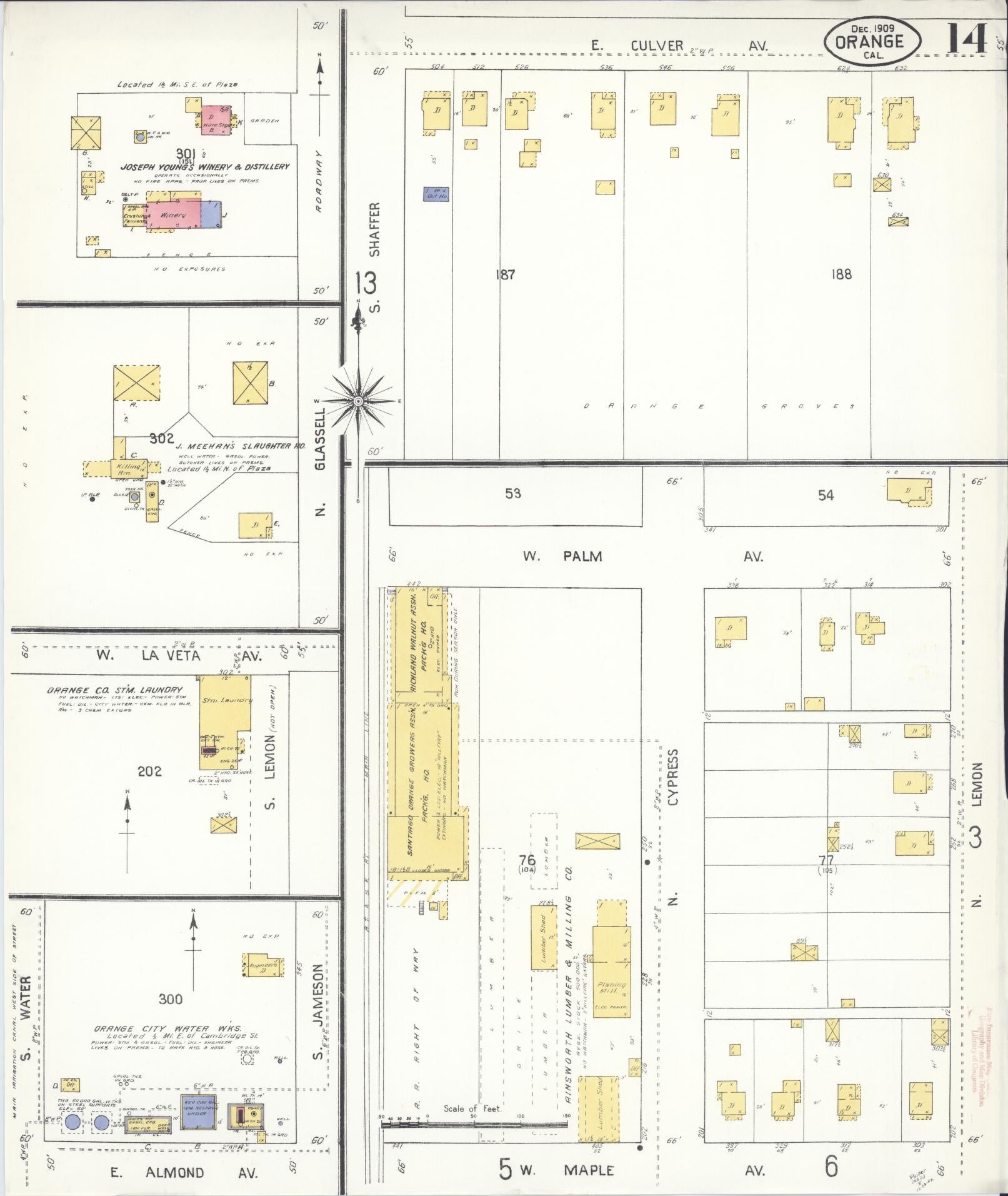 Sanborn Fire Insurance Map from Orange, Orange County, California (1909), Sheet #0014 - Complete Map Set gallery image, historic Sanborn map, vintage wall art, California California