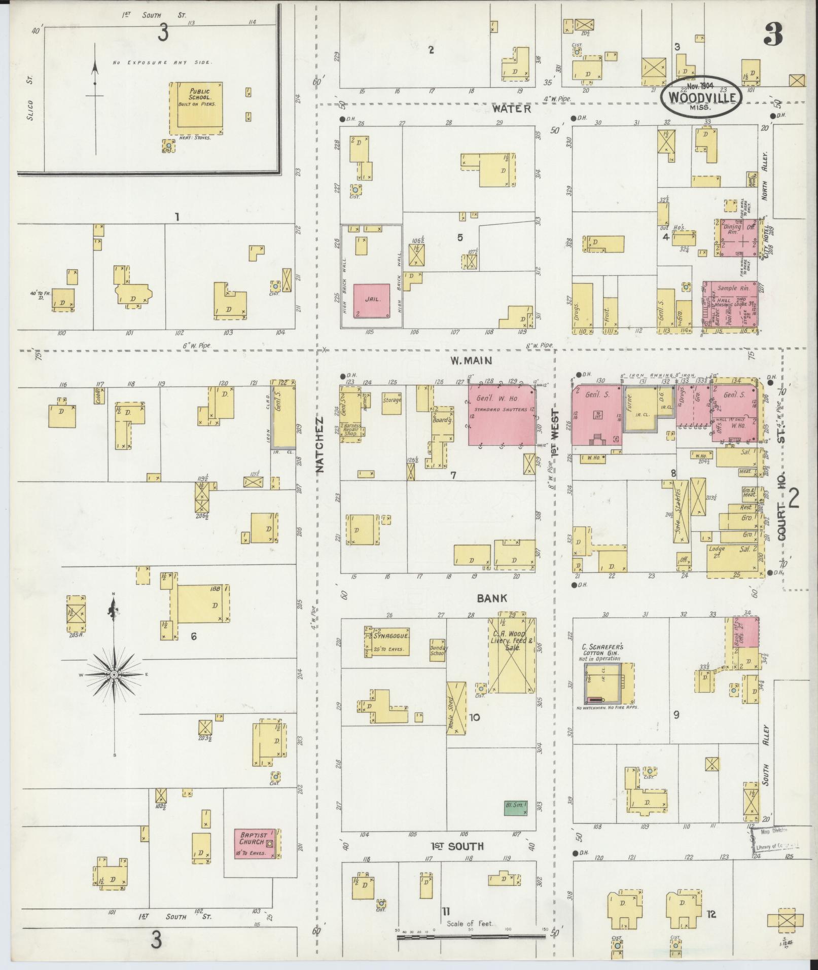 Sanborn Fire Insurance Map from Woodville, Wilkinson County, Mississippi (1904), Sheet #0003 - Complete Map Set gallery image, historic Sanborn map, vintage wall art, Mississippi Mississippi