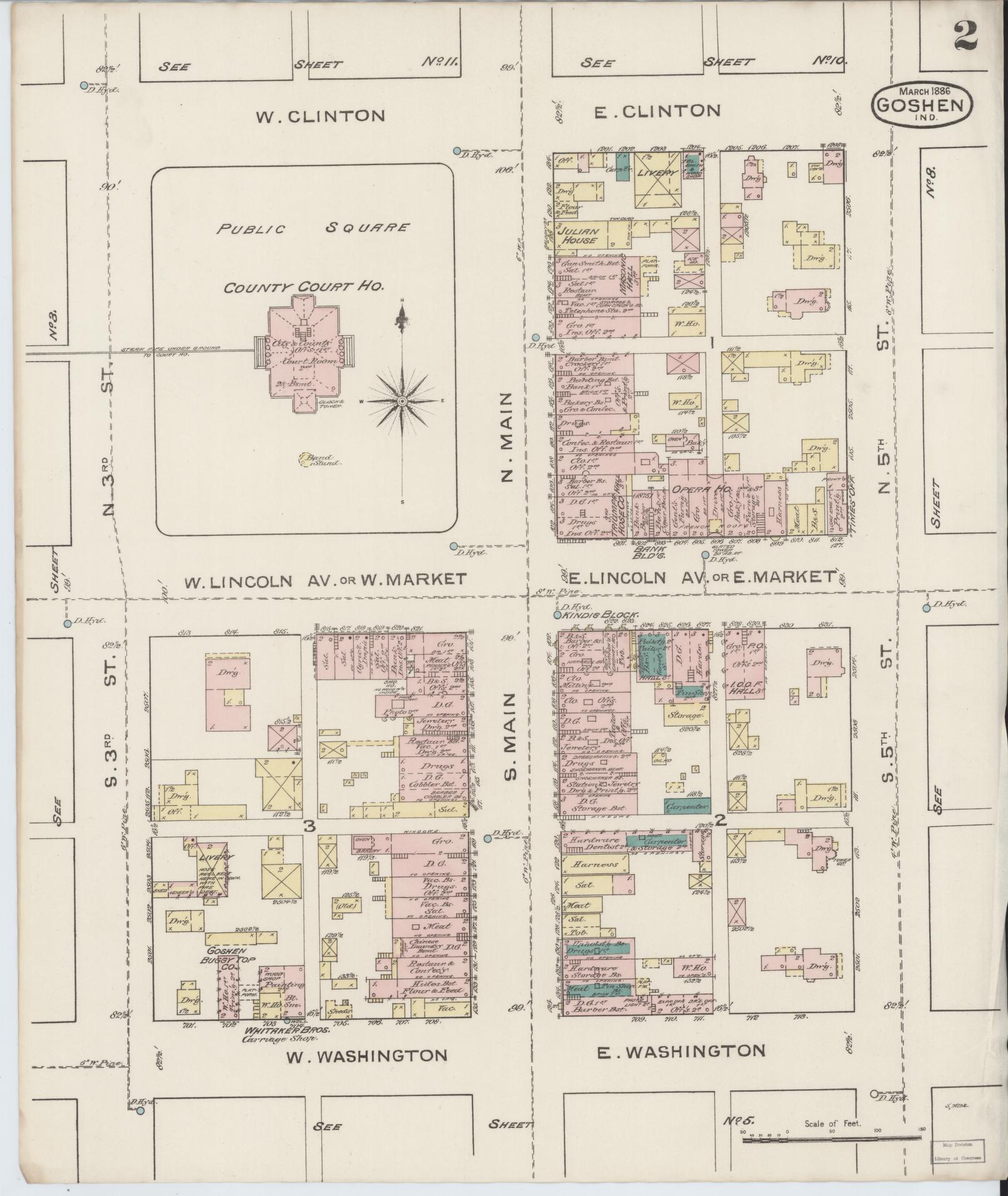Sanborn Fire Insurance Map from Goshen, Elkhart County, Indiana (1886), Sheet #0002 - Complete Map Set gallery image, historic Sanborn map, vintage wall art, Indiana Indiana