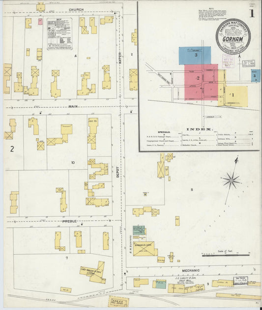 Sanborn Fire Insurance Map from Gorham, Cumberland County, Maine (1903), Sheet #0001 - Complete Map Set gallery image, historic Sanborn map, vintage wall art, Maine Maine