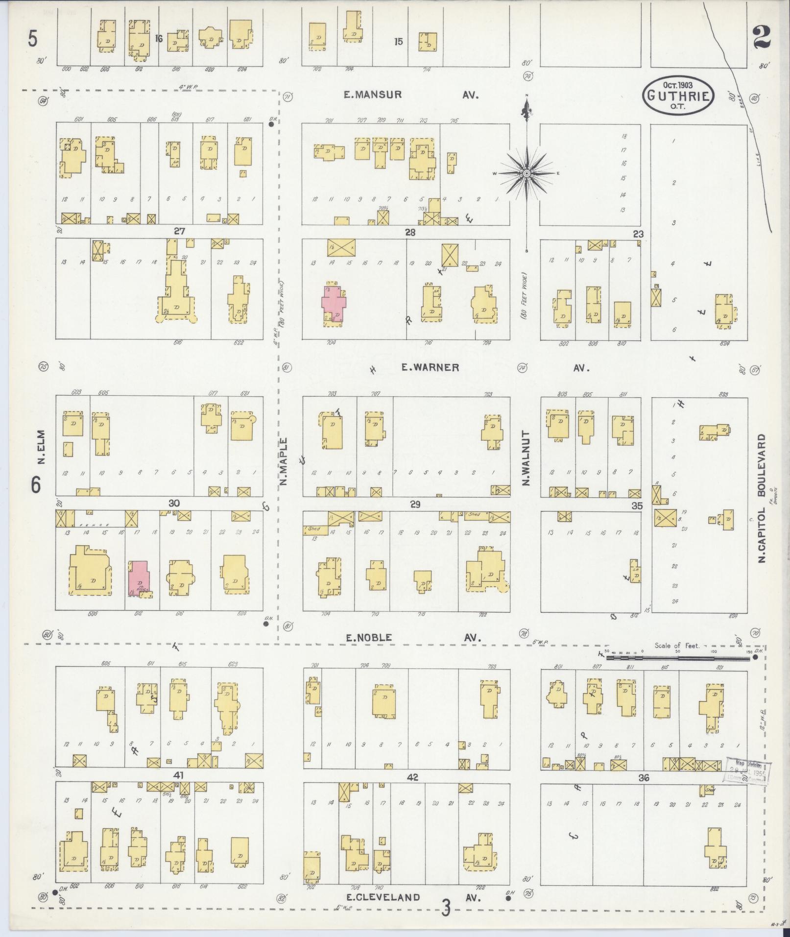 Sanborn Fire Insurance Map from Guthrie, Logain County, Oklahoma (1903), Sheet #0002 - Complete Map Set gallery image, historic Sanborn map, vintage wall art, Oklahoma Oklahoma
