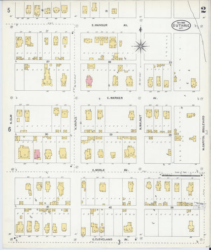 Sanborn Fire Insurance Map from Guthrie, Logain County, Oklahoma (1903), Sheet #0002 - Complete Map Set gallery image, historic Sanborn map, vintage wall art, Oklahoma Oklahoma