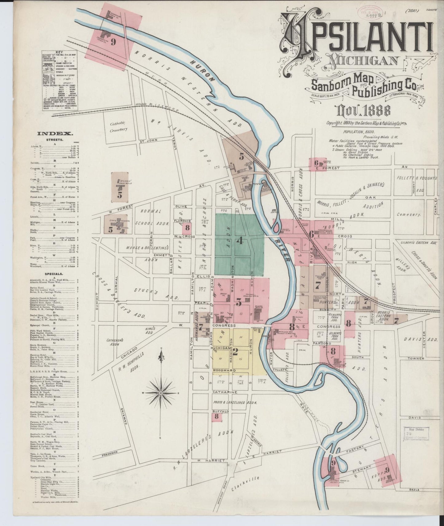 Sanborn Fire Insurance Map from Ypsilanti, Washtenaw County, Michigan (1888), Sheet #0001 - Historic Sanborn Fire Insurance Map Print, vintage old map wall art, antique decor, genealogy gift, Michigan Michigan map