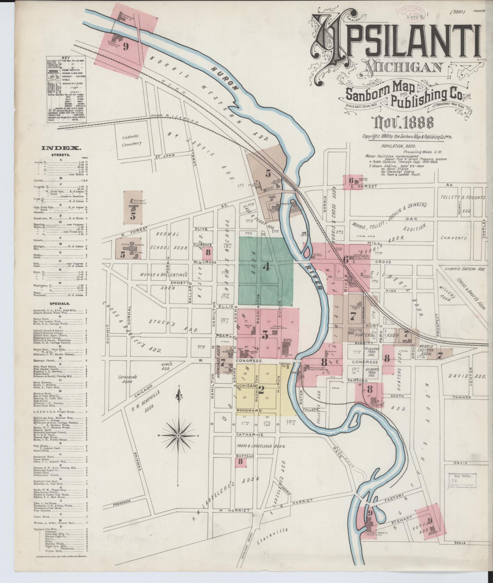 Sanborn Fire Insurance Map from Ypsilanti, Washtenaw County, Michigan (1888), Sheet #0001 - Historic Sanborn Fire Insurance Map Print, vintage old map wall art, antique decor, genealogy gift, Michigan Michigan map