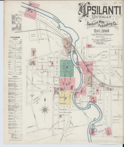 Sanborn Fire Insurance Map from Ypsilanti, Washtenaw County, Michigan (1888), Sheet #0001 - Historic Sanborn Fire Insurance Map Print, vintage old map wall art, antique decor, genealogy gift, Michigan Michigan map