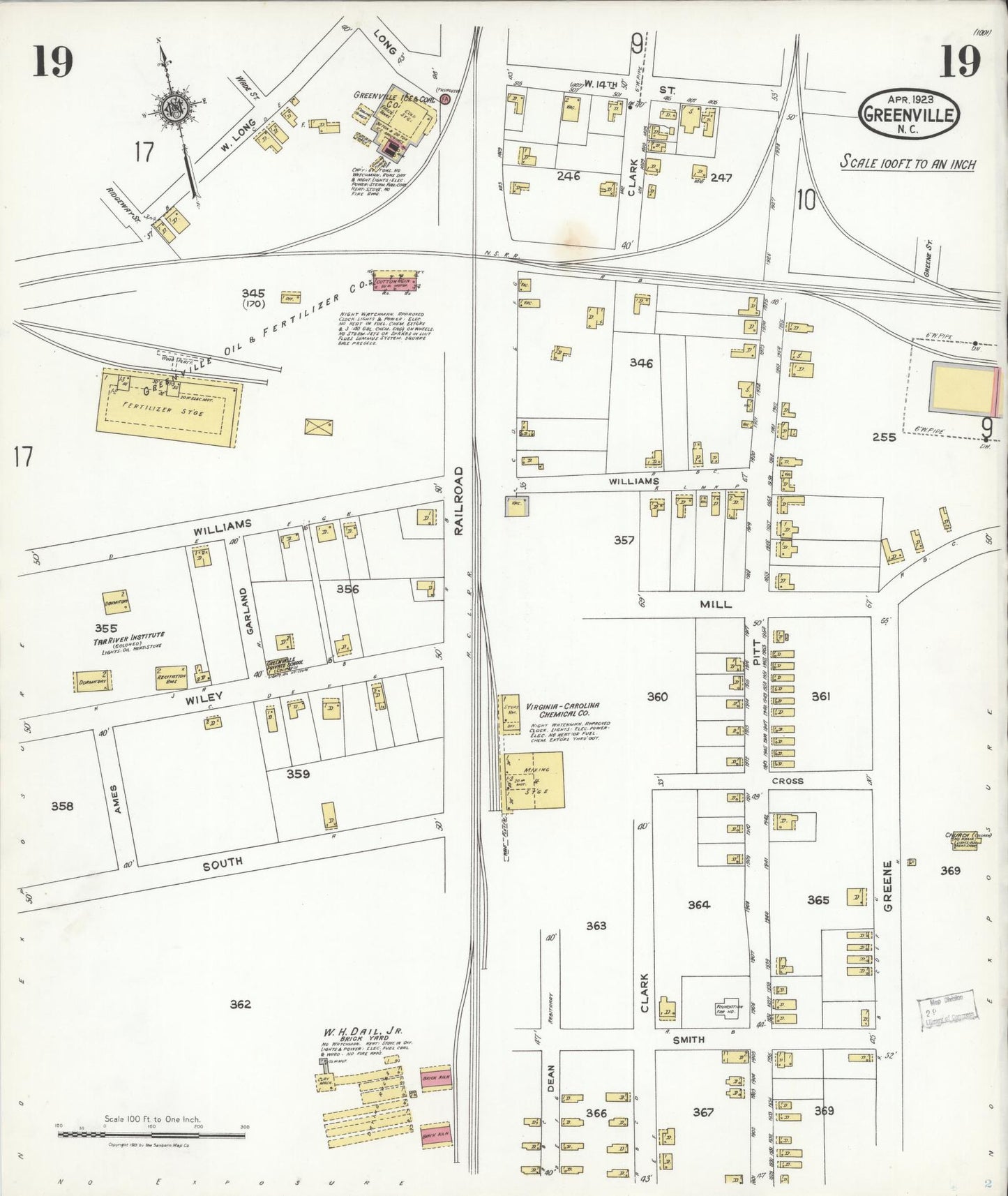 Sanborn Fire Insurance Map from Greenville, Pitt County, North Carolina (1923), Sheet #0019 - Historic Sanborn Fire Insurance Map Print, vintage old map wall art, antique decor, genealogy gift, North Carolina North Carolina map