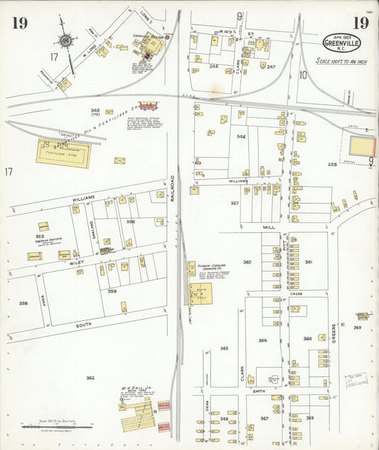 Sanborn Fire Insurance Map from Greenville, Pitt County, North Carolina (1923), Sheet #0019 - Historic Sanborn Fire Insurance Map Print, vintage old map wall art, antique decor, genealogy gift, North Carolina North Carolina map