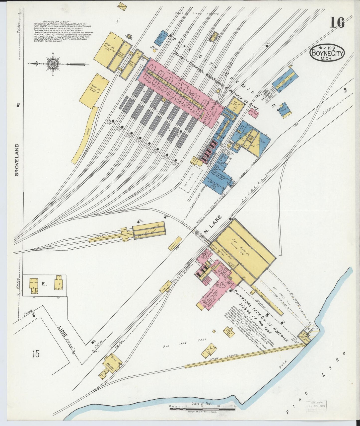 Sanborn Fire Insurance Map from Boyne City, Charlevoix County, Michigan (1919), Sheet #0016 - Complete Map Set gallery image, historic Sanborn map, vintage wall art, Michigan Michigan