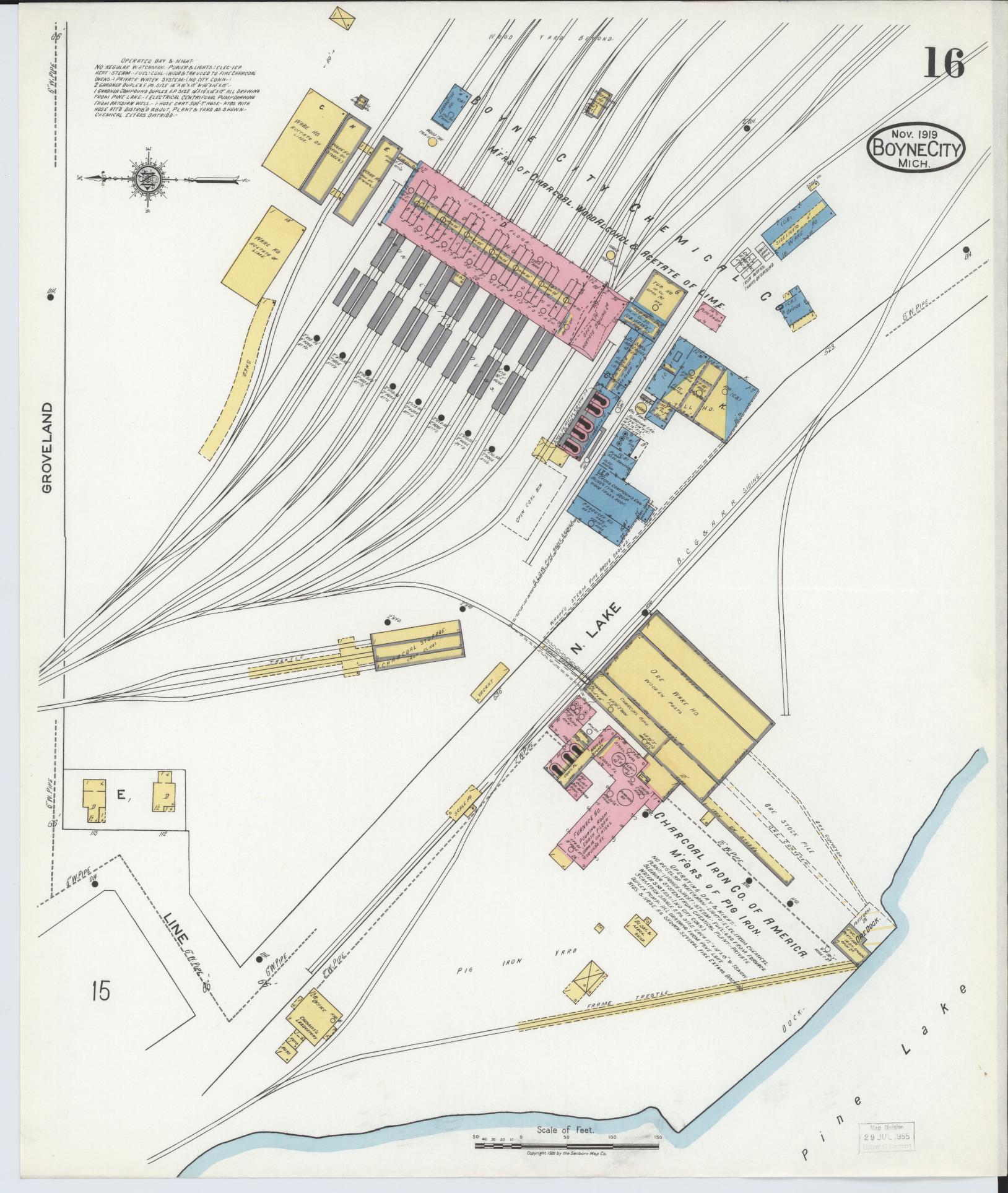 Sanborn Fire Insurance Map from Boyne City, Charlevoix County, Michigan (1919), Sheet #0016 - Complete Map Set gallery image, historic Sanborn map, vintage wall art, Michigan Michigan