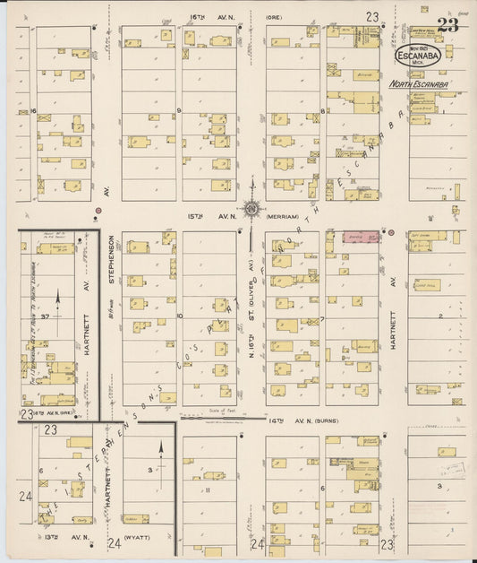 Sanborn Fire Insurance Map from Escanaba, Delta County, Michigan (1921), Sheet #0023 - Historic Sanborn Fire Insurance Map Print, vintage old map wall art, antique decor, genealogy gift, Michigan Michigan map