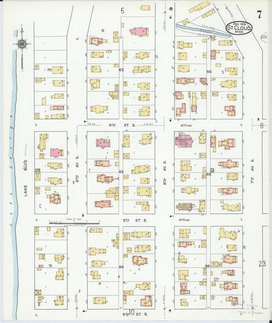 Sanborn Fire Insurance Map from Saint Cloud, Stearns, Benton, and Sherburne Counties, Minnesota (1919), Sheet #0007 - Historic Sanborn Fire Insurance Map Print, vintage old map wall art, antique decor, genealogy gift, Minnesota Minnesota map