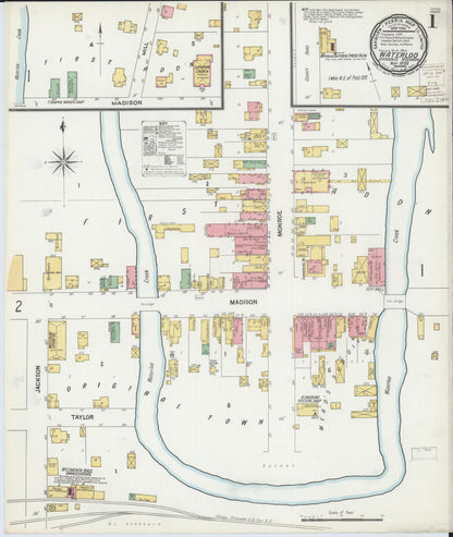 Sanborn Fire Insurance Map from Waterloo, Jefferson County, Wisconsin (1899), Sheet #0001 - Complete Map Set gallery image, historic Sanborn map, vintage wall art, Wisconsin Wisconsin
