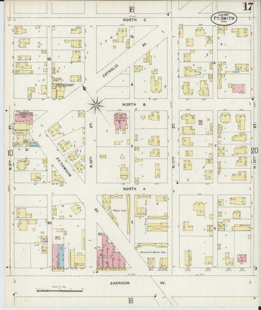 Sanborn Fire Insurance Map from Fort Smith, Sebastian County, Arkansas (1897), Sheet #0017 - Historic Sanborn Fire Insurance Map Print, vintage old map wall art, antique decor, genealogy gift, Arkansas Arkansas map