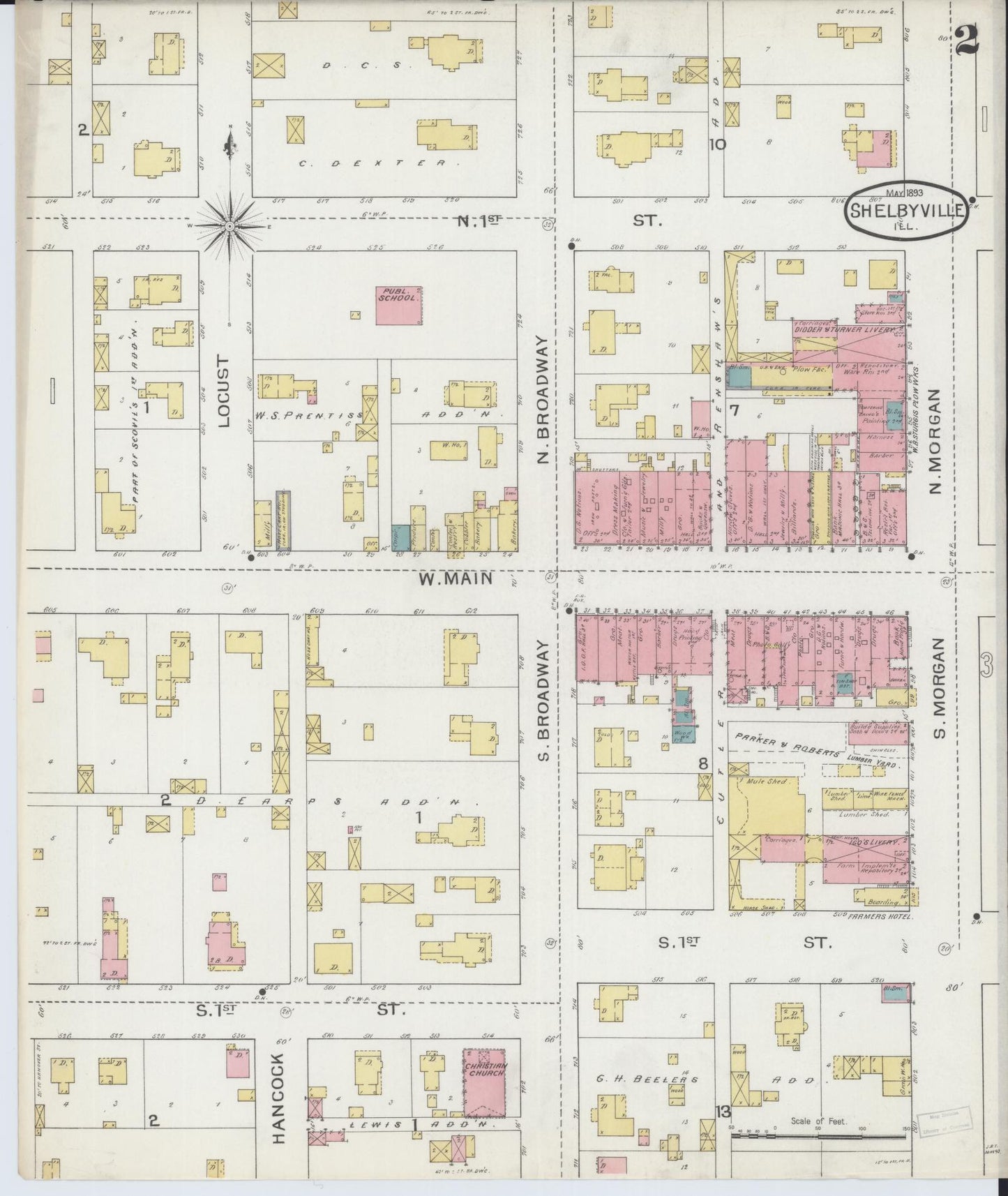 Sanborn Fire Insurance Map from Shelbyville, Shelby County, Illinois (1893), Sheet #0002 - Complete Map Set gallery image, historic Sanborn map, vintage wall art, Illinois Illinois