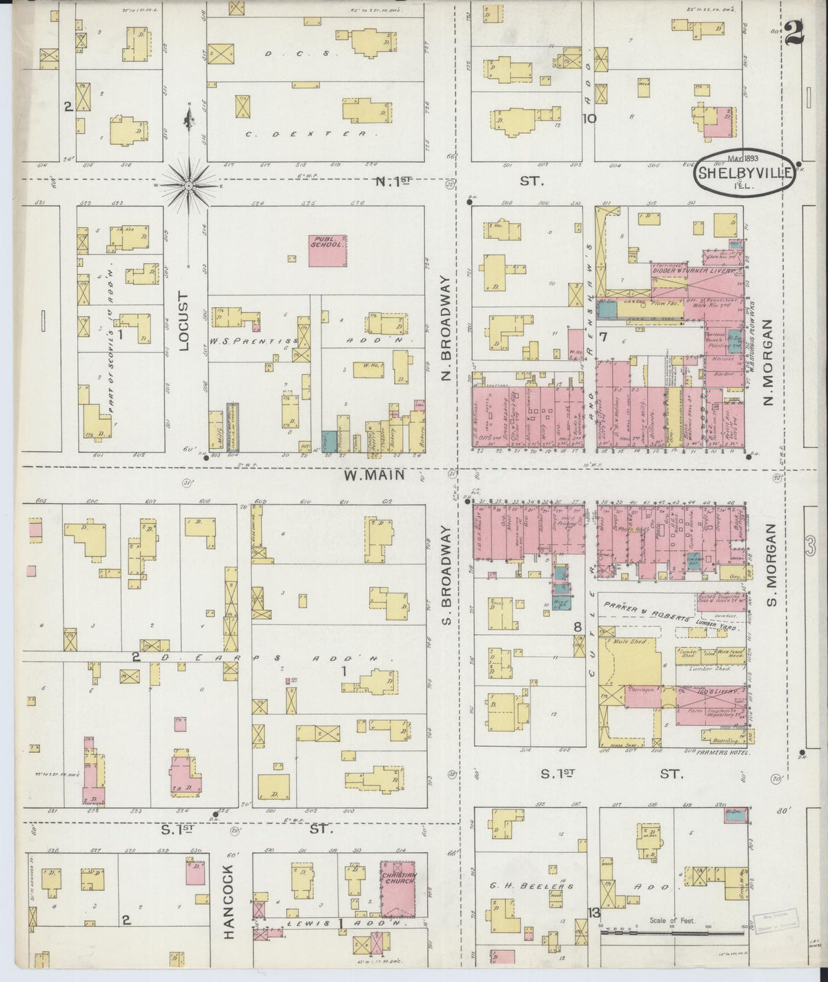 Sanborn Fire Insurance Map from Shelbyville, Shelby County, Illinois (1893), Sheet #0002 - Complete Map Set gallery image, historic Sanborn map, vintage wall art, Illinois Illinois