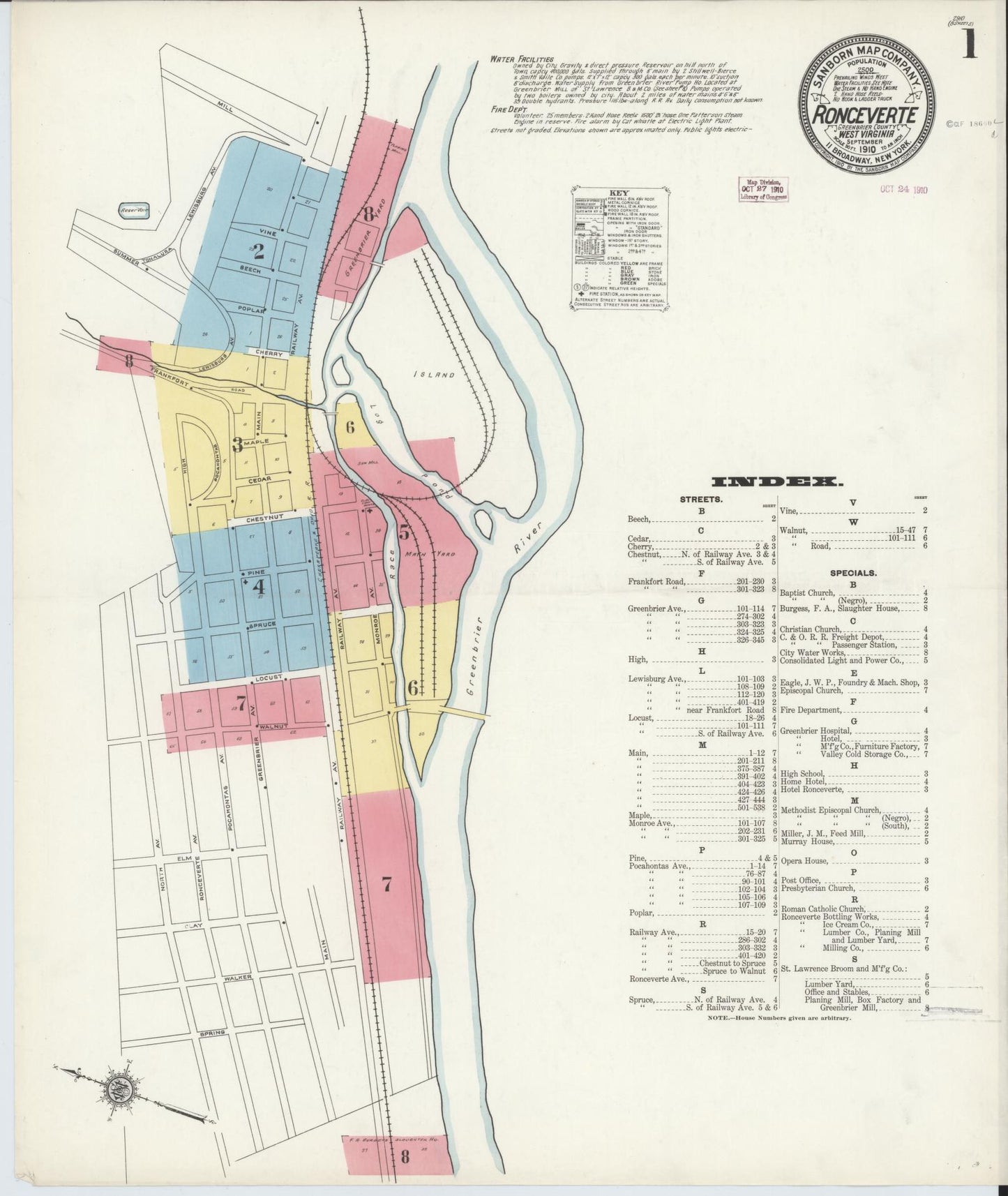 Sanborn Fire Insurance Map from Ronceverte, Greenbrier County, West Virginia (1910), Sheet #0001 - Complete Map Set gallery image, historic Sanborn map, vintage wall art, West Virginia West Virginia