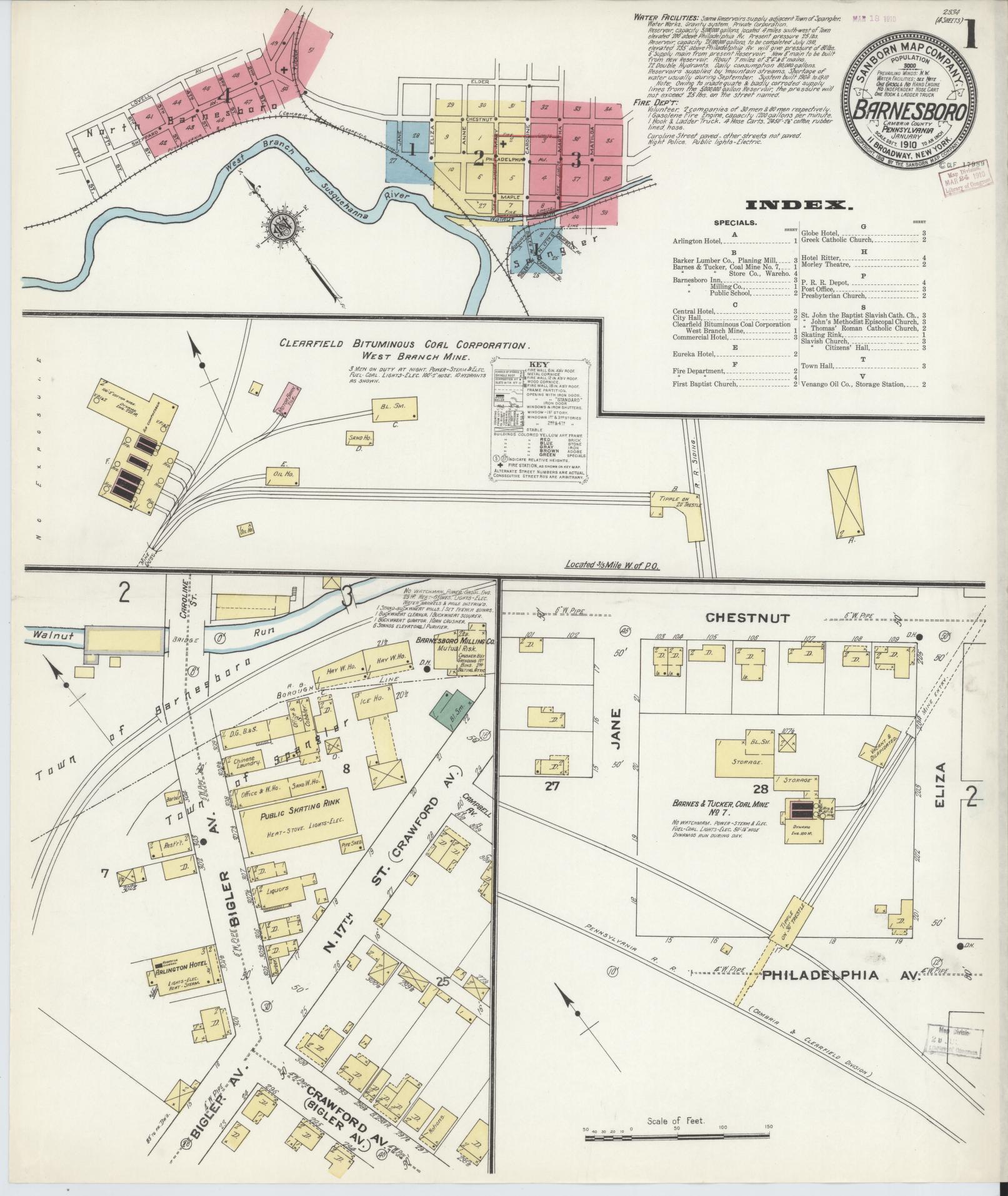 Sanborn Fire Insurance Map from Barnesboro, Cambria County, Pennsylvania (1910), Sheet #0001 - Historic Sanborn Fire Insurance Map Print, vintage old map wall art, antique decor, genealogy gift, Pennsylvania Pennsylvania map