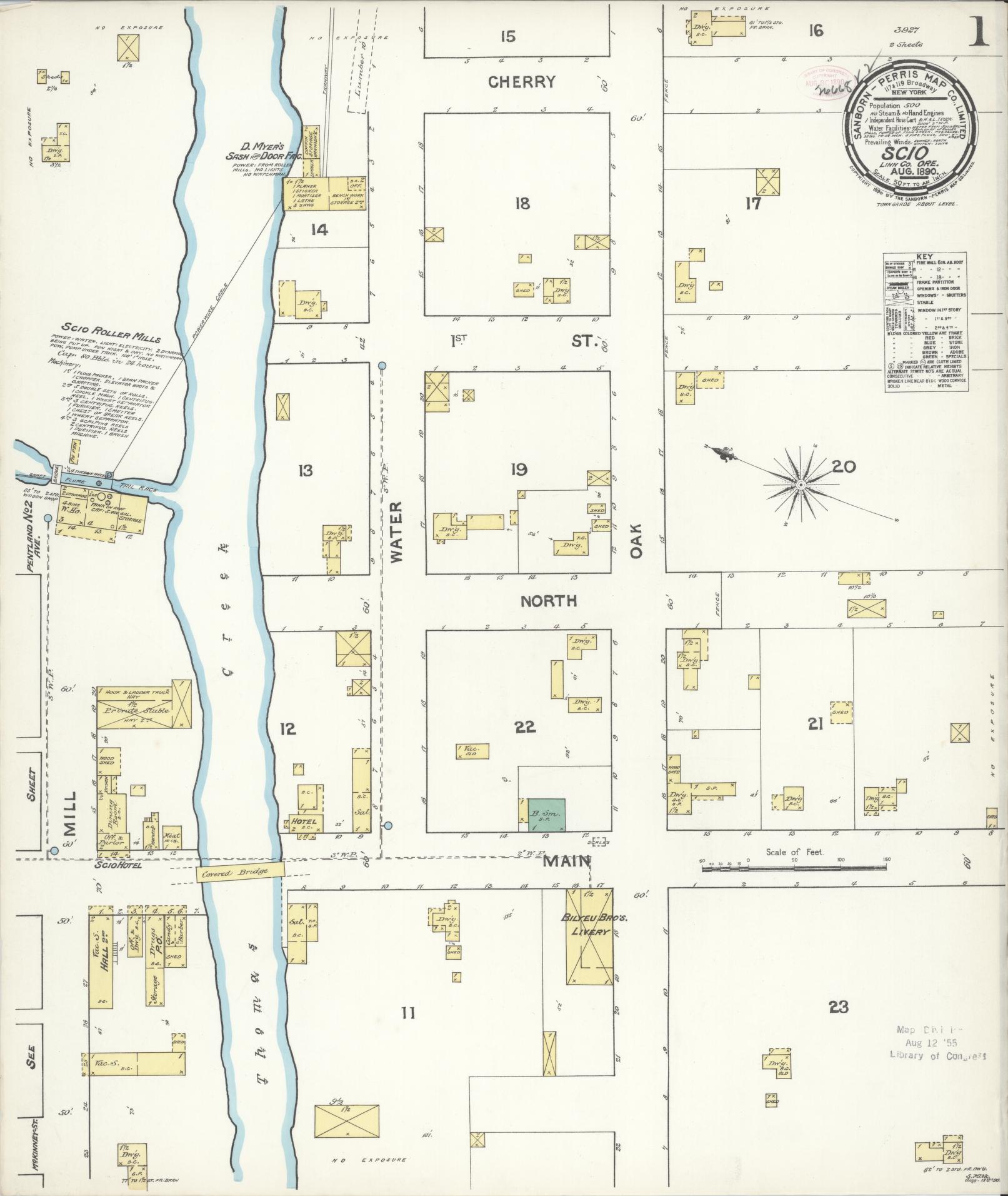Sanborn Fire Insurance Map from Scio, Linn County, Oregon (1890), Sheet #0001 - Complete Map Set gallery image, historic Sanborn map, vintage wall art, Oregon Oregon