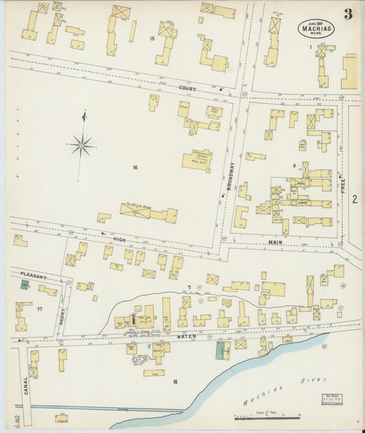 Sanborn Fire Insurance Map from Machias, Washington County, Maine (1897), Sheet #0003 - Historic Sanborn Fire Insurance Map Print, vintage old map wall art, antique decor, genealogy gift, Maine Maine map