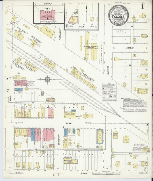 Sanborn Fire Insurance Map from Tyndall, Bon Homme County, South Dakota (1911), Sheet #0001 - Complete Map Set gallery image, historic Sanborn map, vintage wall art, South Dakota South Dakota