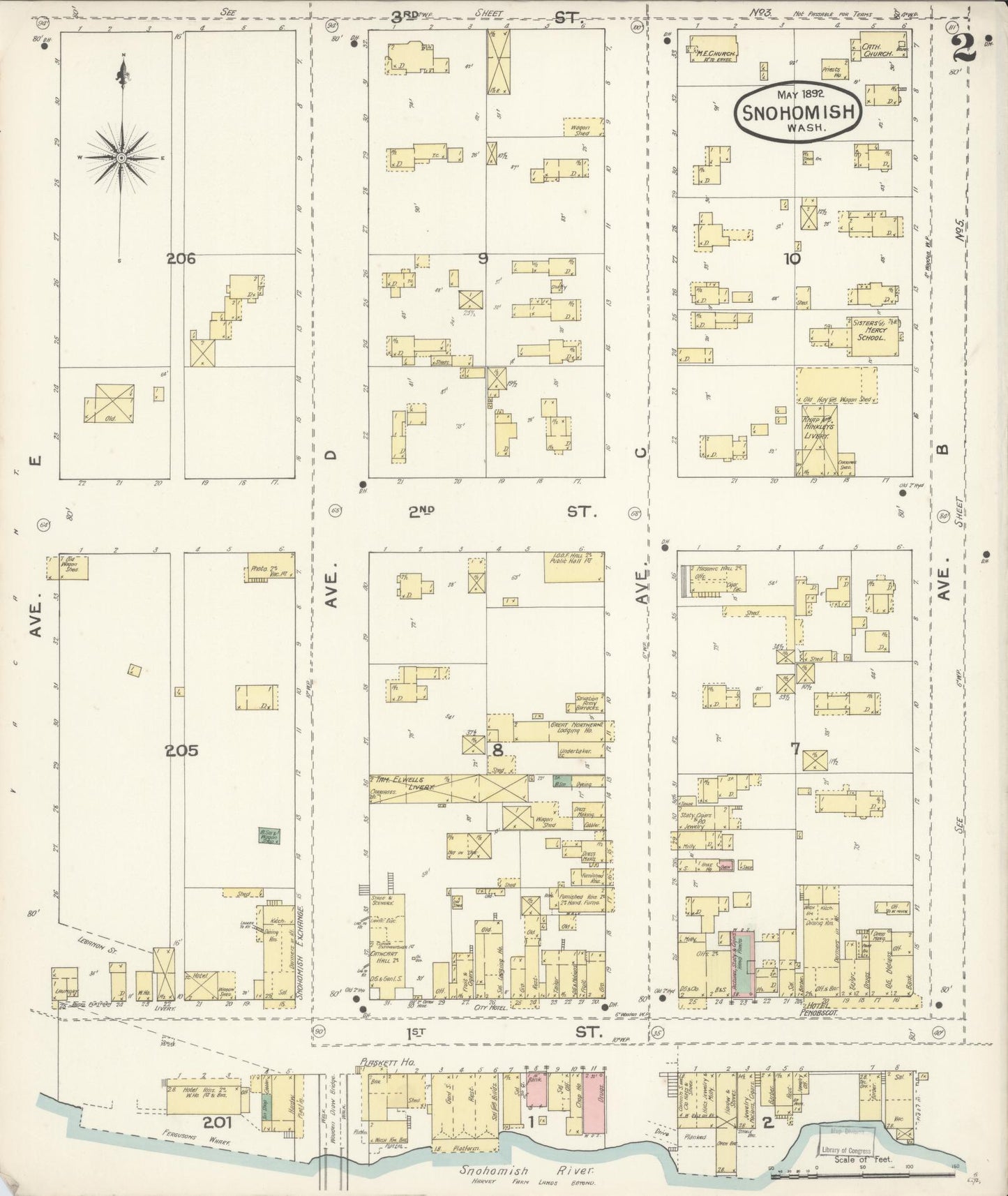 Sanborn Fire Insurance Map from Snohomish, Snohomish County, Washington (1892), Sheet #0002 - Complete Map Set gallery image, historic Sanborn map, vintage wall art, Washington Washington