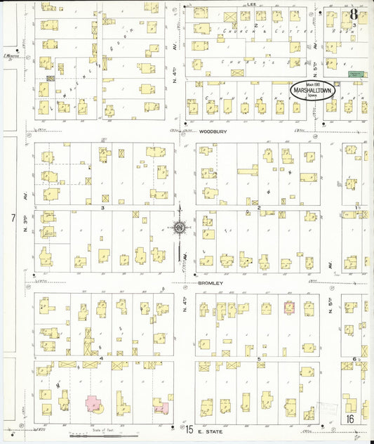 Sanborn Fire Insurance Map from Marshalltown, Marshall County, Iowa (1910), Sheet #0008 - Historic Sanborn Fire Insurance Map Print, vintage old map wall art