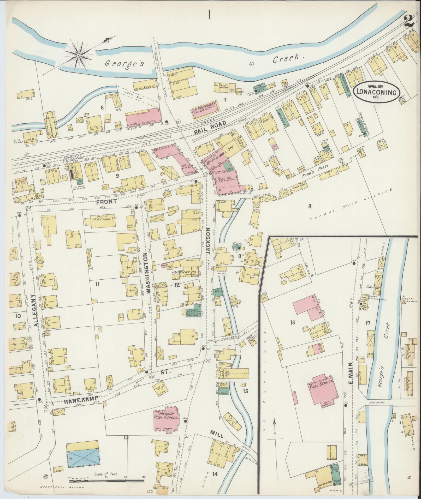 Sanborn Fire Insurance Map from Lonaconing, Allegany County, Maryland (1897), Sheet #0002 - Historic Sanborn Fire Insurance Map Print, vintage old map wall art