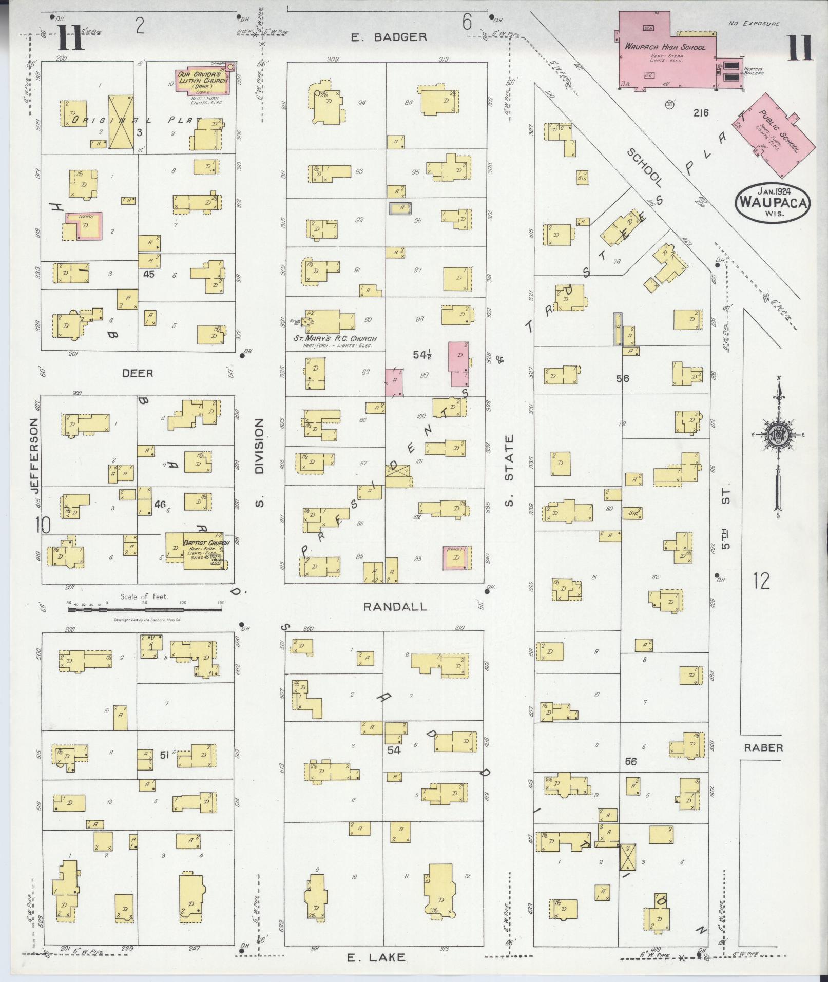 Sanborn Fire Insurance Map from Waupaca, Waupaca County, Wisconsin (1924), Sheet #0011 - Complete Map Set gallery image, historic Sanborn map, vintage wall art, Wisconsin Wisconsin