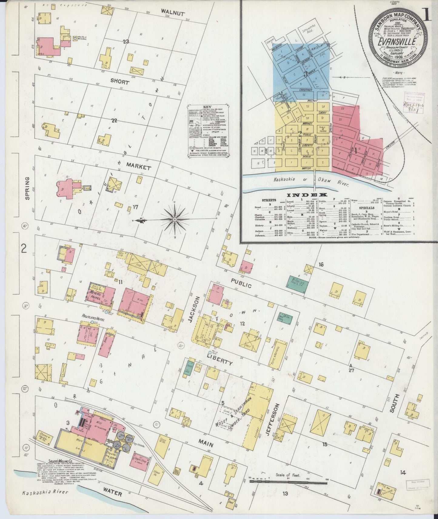Sanborn Fire Insurance Map from Evansville, Randolph County, Illinois (1906), Sheet #0001 - Historic Sanborn Fire Insurance Map Print, vintage old map wall art, antique decor, genealogy gift, Illinois Illinois map