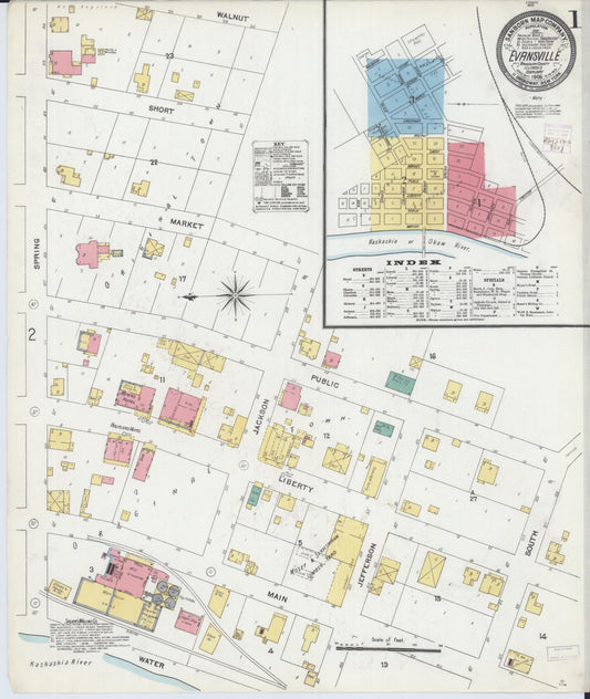 Sanborn Fire Insurance Map from Evansville, Randolph County, Illinois (1906), Sheet #0001 - Historic Sanborn Fire Insurance Map Print, vintage old map wall art, antique decor, genealogy gift, Illinois Illinois map