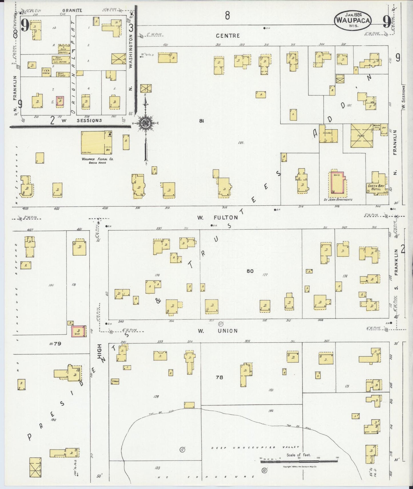 Sanborn Fire Insurance Map from Waupaca, Waupaca County, Wisconsin (1924), Sheet #0009 - Complete Map Set gallery image, historic Sanborn map, vintage wall art, Wisconsin Wisconsin