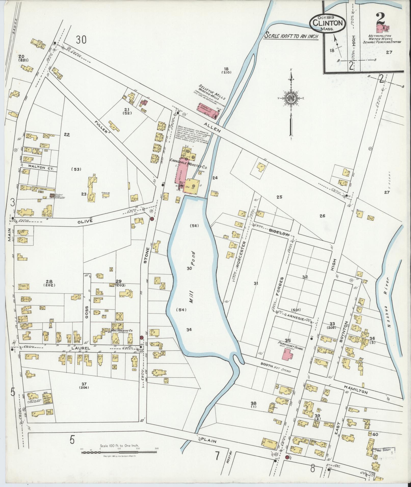 Sanborn Fire Insurance Map from Clinton, Worcester County, Massachusetts (1919), Sheet #0002 - Historic Sanborn Fire Insurance Map Print, vintage old map wall art, antique decor, genealogy gift, Massachusetts Massachusetts map