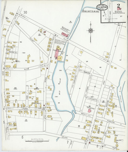 Sanborn Fire Insurance Map from Clinton, Worcester County, Massachusetts (1919), Sheet #0002 - Historic Sanborn Fire Insurance Map Print, vintage old map wall art, antique decor, genealogy gift, Massachusetts Massachusetts map