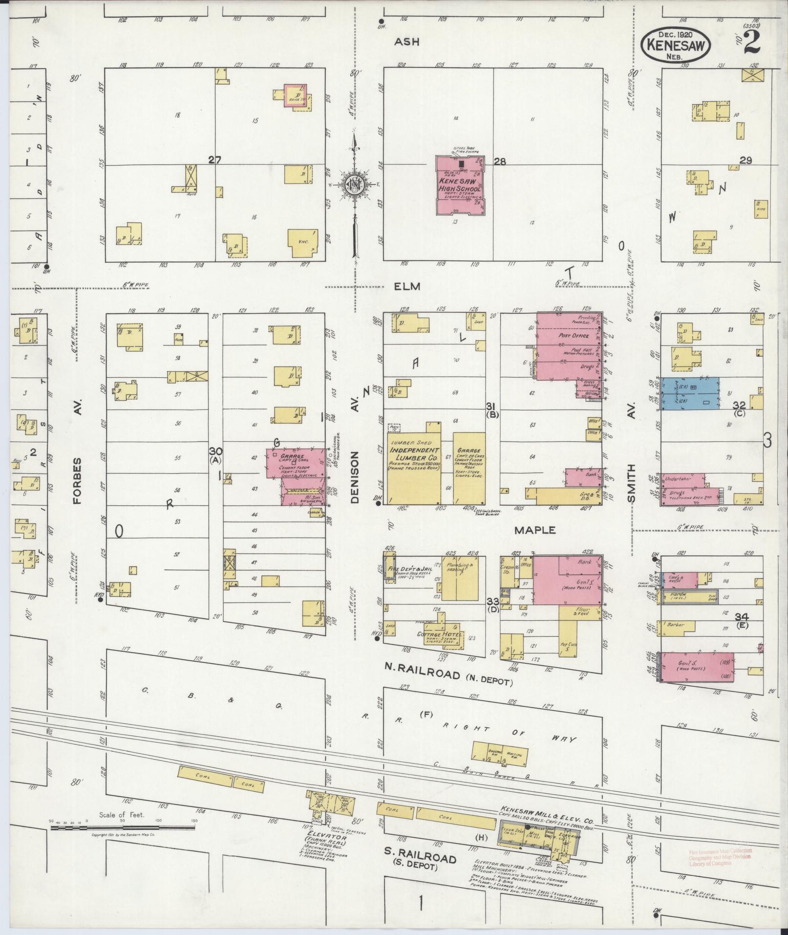 Sanborn Fire Insurance Map from Kenesaw, Adams County, Nebraska (1920), Sheet #0002 - Complete Map Set gallery image, historic Sanborn map, vintage wall art, Nebraska Nebraska