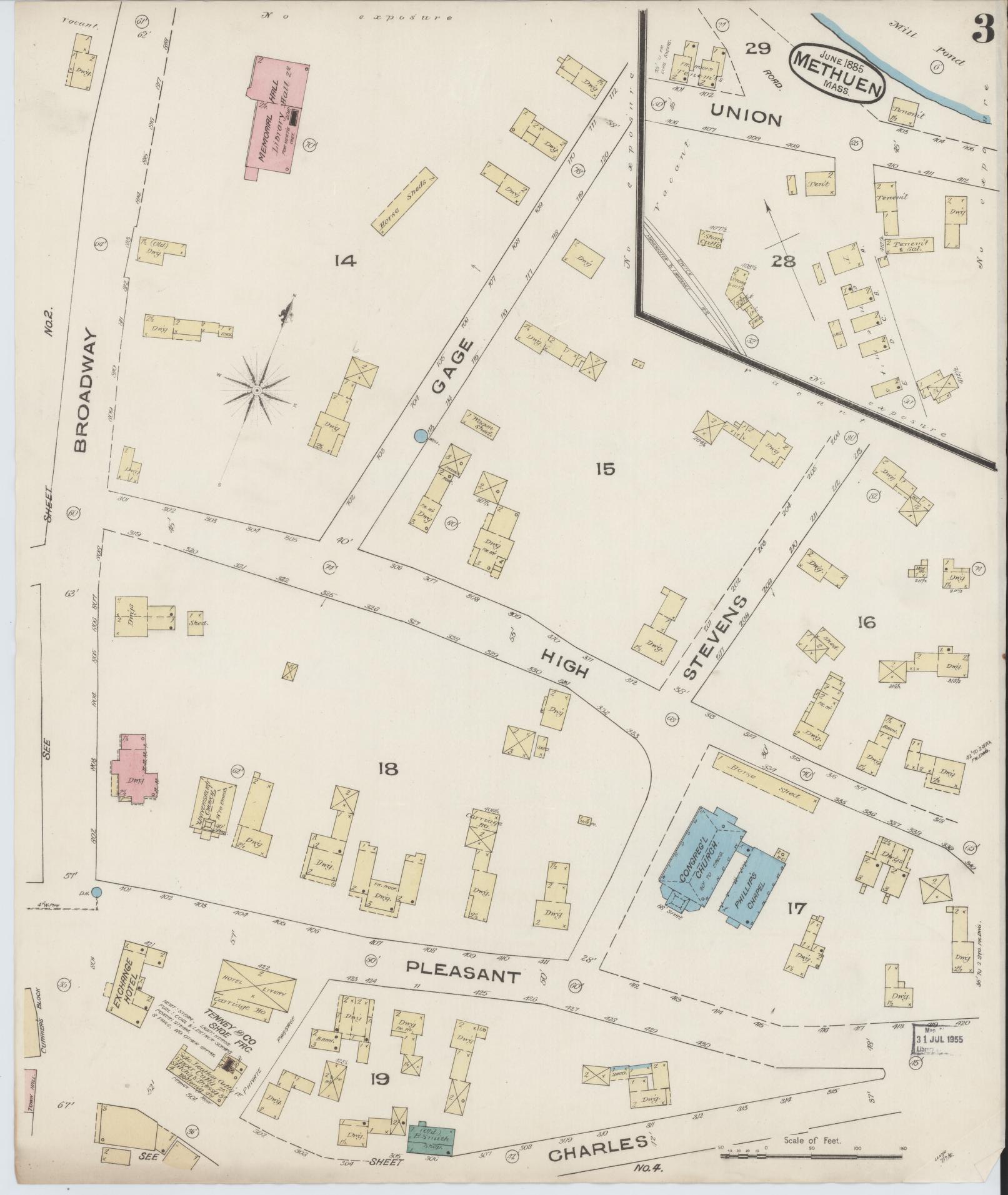 Sanborn Fire Insurance Map from Methuen, Essex County, Massachusetts (1885), Sheet #0003 - Historic Sanborn Fire Insurance Map Print, vintage old map wall art, antique decor, genealogy gift, Massachusetts Massachusetts map