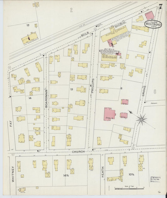 Sanborn Fire Insurance Map from Westboro, Worcester County, Massachusetts (1894), Sheet #0007 - Historic Sanborn Fire Insurance Map Print, vintage old map wall art, antique decor, genealogy gift, Massachusetts Massachusetts map