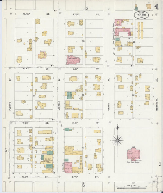Sanborn Fire Insurance Map from York, York County, Nebraska (1899), Sheet #0004 - Historic Sanborn Fire Insurance Map Print, vintage old map wall art, antique decor, genealogy gift, Nebraska Nebraska map