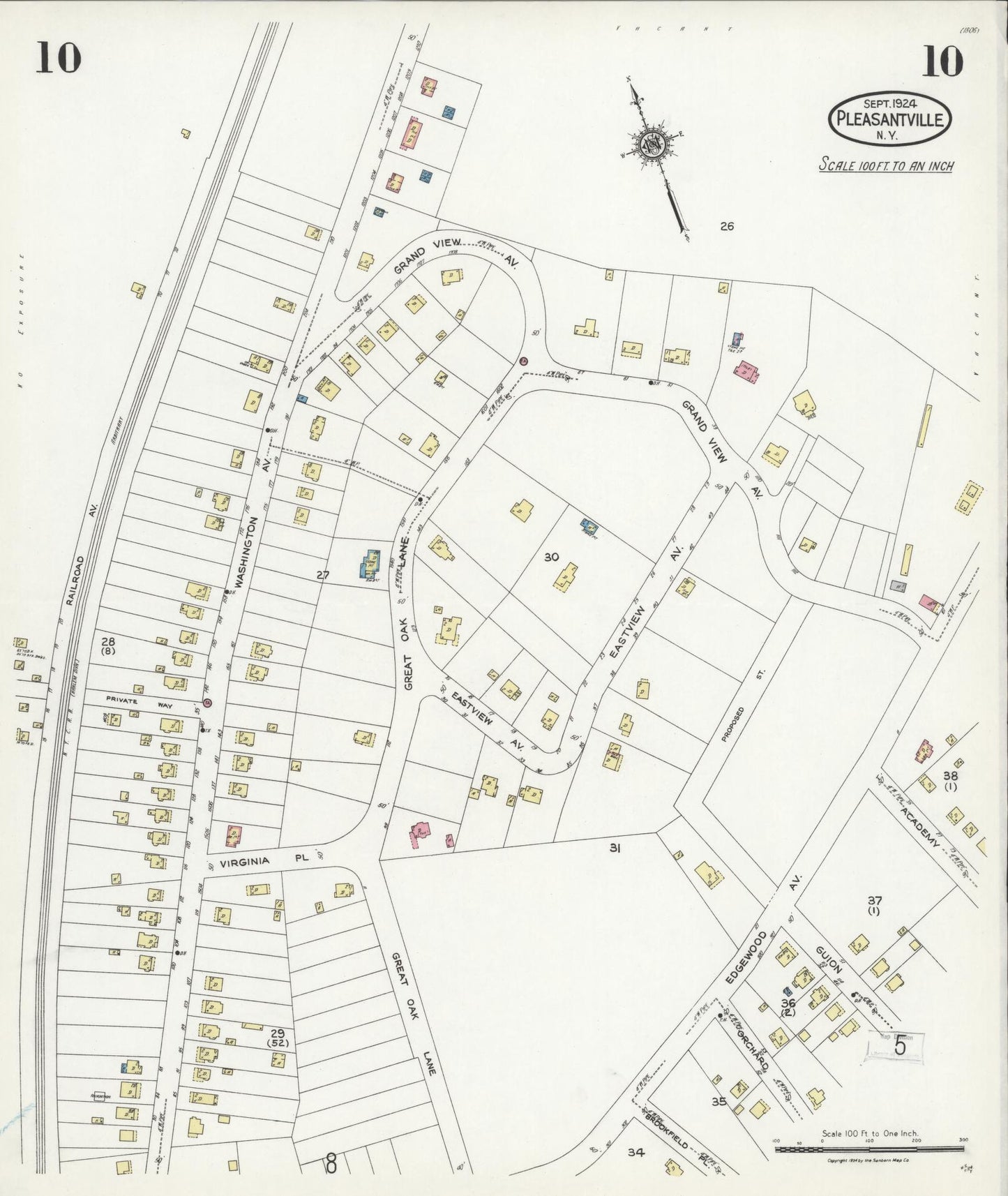 Sanborn Fire Insurance Map from Pleasantville, Westchester County, New York (1924), Sheet #0010 - Historic Sanborn Fire Insurance Map Print, vintage old map wall art, antique decor, genealogy gift, New York New York map