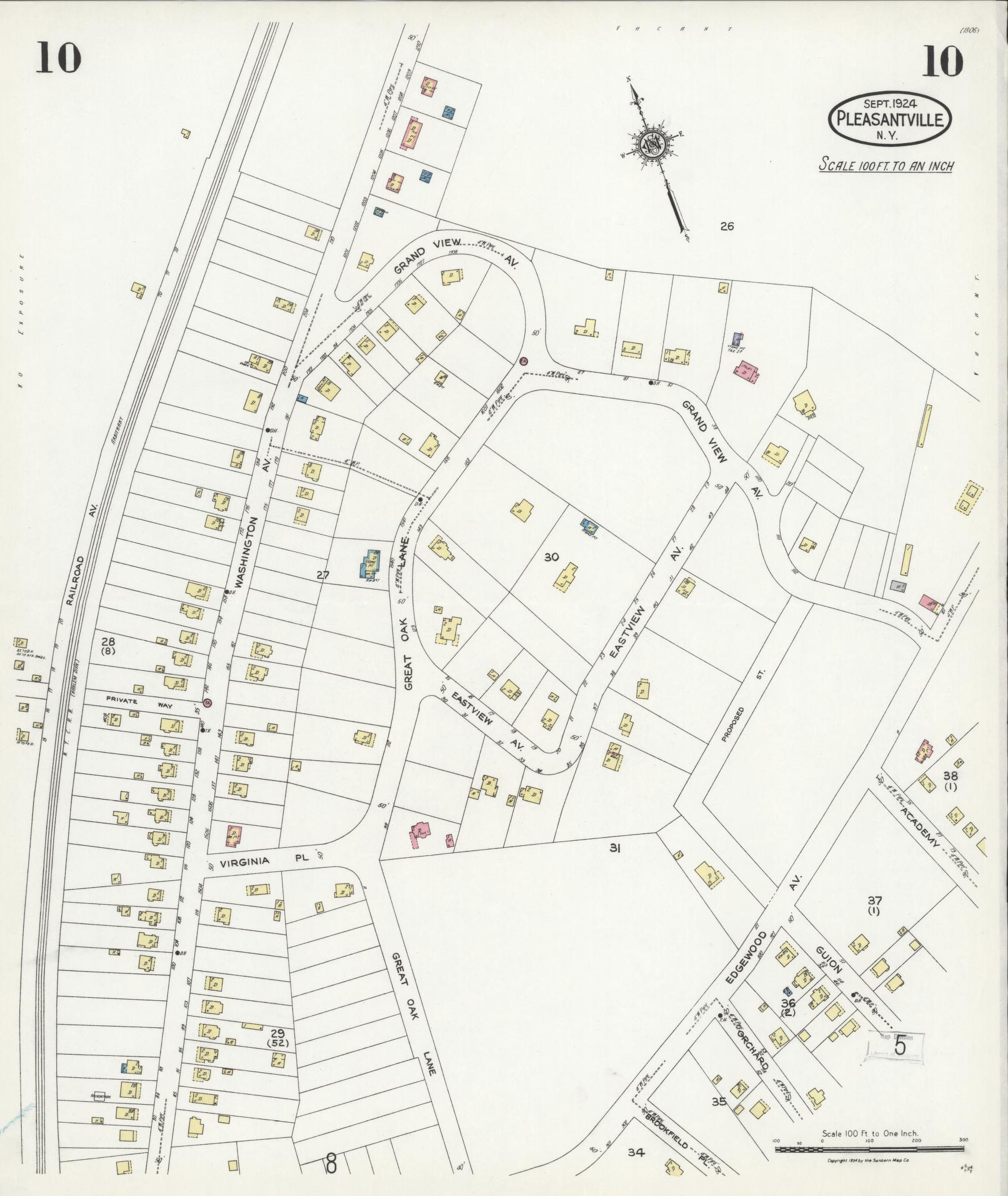 Sanborn Fire Insurance Map from Pleasantville, Westchester County, New York (1924), Sheet #0010 - Historic Sanborn Fire Insurance Map Print, vintage old map wall art, antique decor, genealogy gift, New York New York map