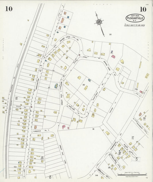 Sanborn Fire Insurance Map from Pleasantville, Westchester County, New York (1924), Sheet #0010 - Historic Sanborn Fire Insurance Map Print, vintage old map wall art, antique decor, genealogy gift, New York New York map