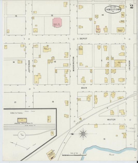 Sanborn Fire Insurance Map from Jamestown, Mercer County, Pennsylvania (1895), Sheet #0002 - Historic Sanborn Fire Insurance Map Print, vintage old map wall art, antique decor, genealogy gift, Pennsylvania Pennsylvania map