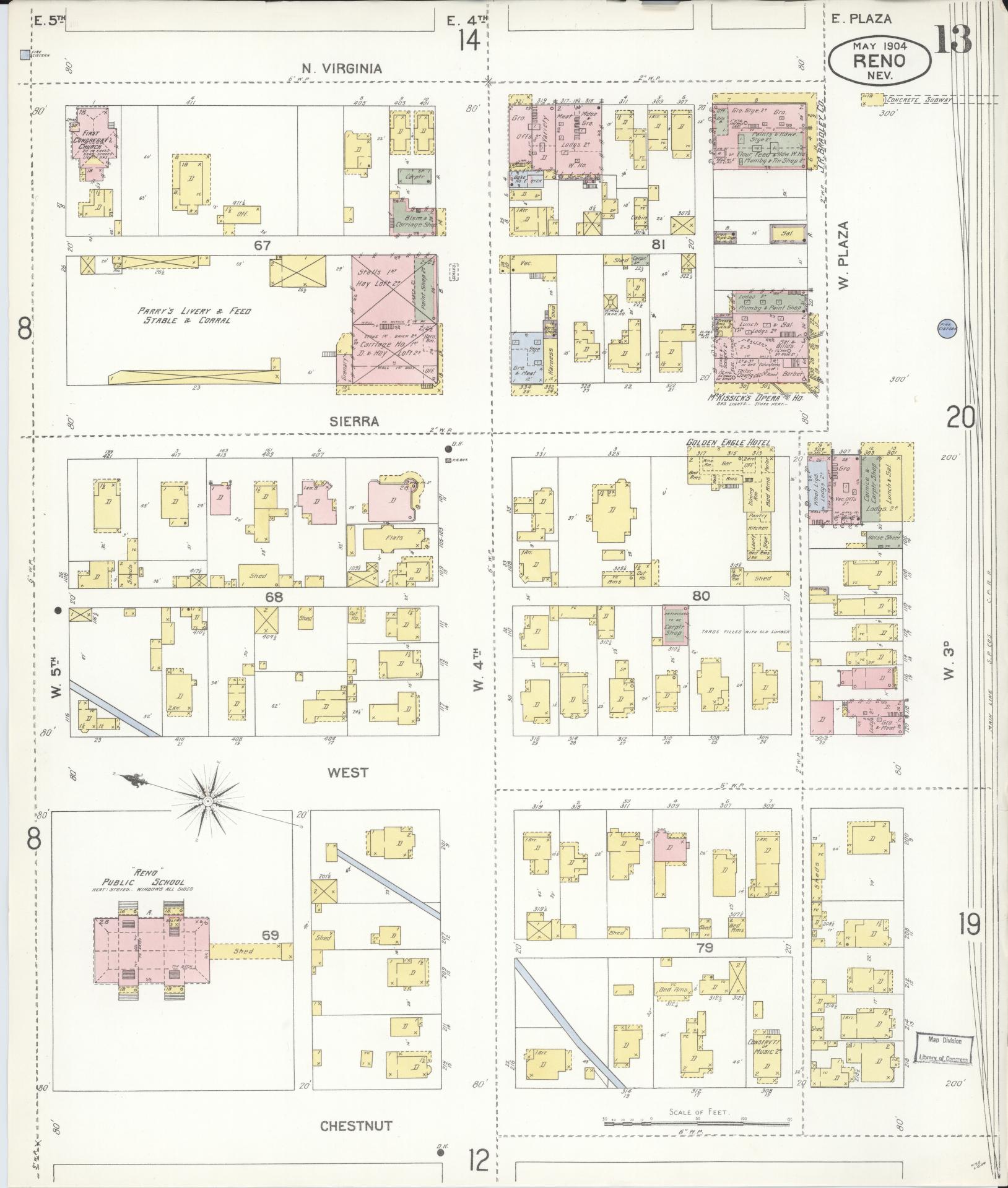 Sanborn Fire Insurance Map from Reno, Washoe County, Nevada (1904), Sheet #0013 - Complete Map Set gallery image, historic Sanborn map, vintage wall art, Nevada Nevada