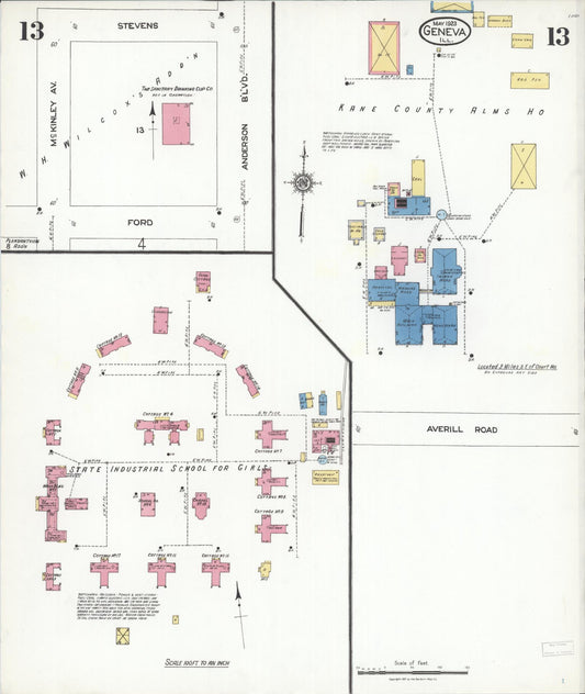 Sanborn Fire Insurance Map from Geneva, Kane County, Illinois (1923), Sheet #0013 - Historic Sanborn Fire Insurance Map Print, vintage old map wall art, antique decor, genealogy gift, Illinois Illinois map