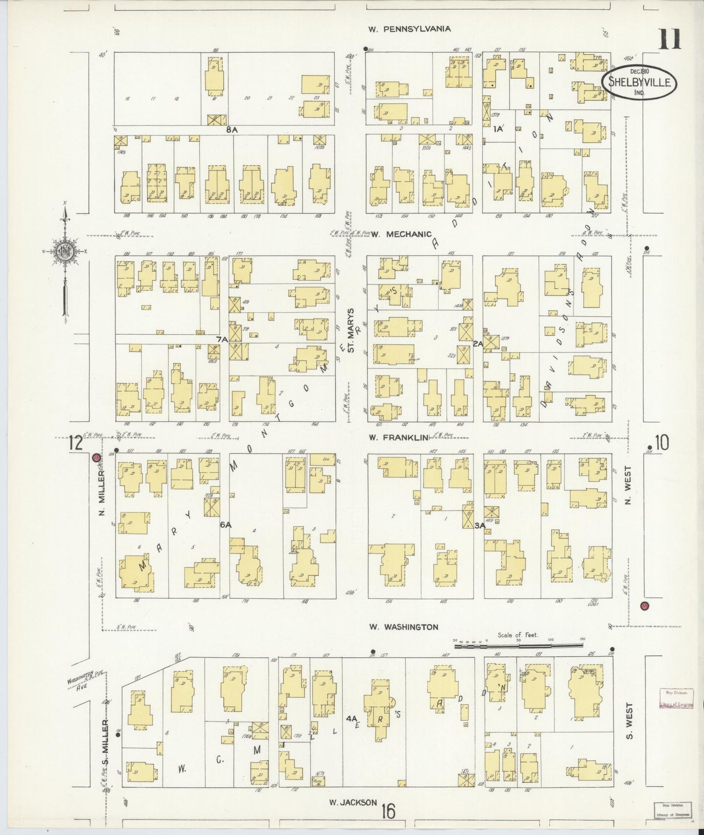 Sanborn Fire Insurance Map from Shelbyville, Shelby County, Indiana (1910), Sheet #0011 - Historic Sanborn Fire Insurance Map Print, vintage old map wall art, antique decor, genealogy gift, Indiana Indiana map