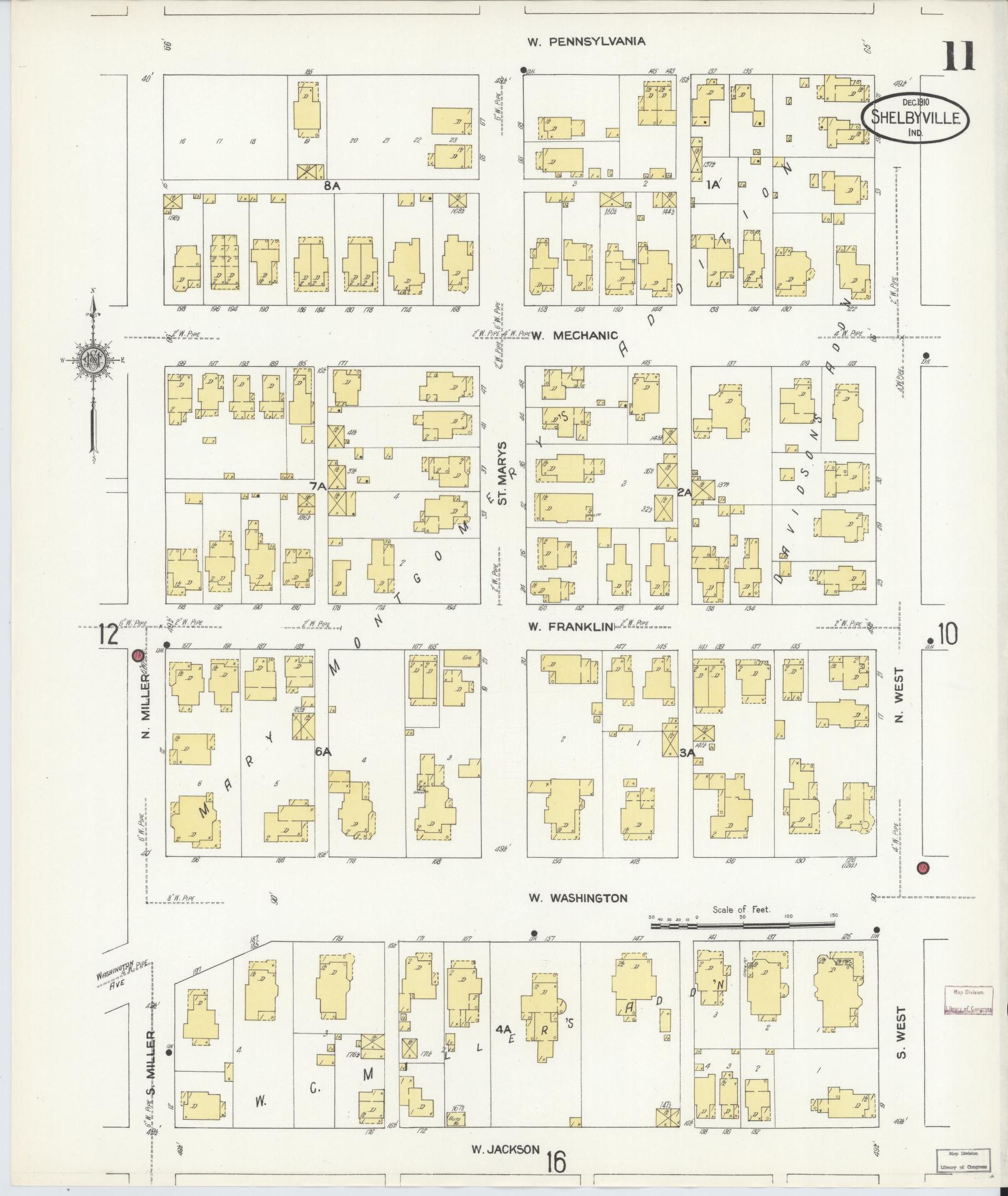 Sanborn Fire Insurance Map from Shelbyville, Shelby County, Indiana (1910), Sheet #0011 - Historic Sanborn Fire Insurance Map Print, vintage old map wall art, antique decor, genealogy gift, Indiana Indiana map