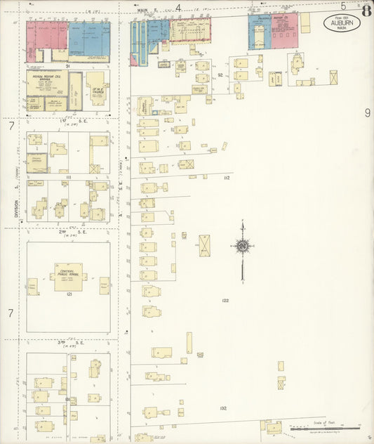 Sanborn Fire Insurance Map from Auburn [see also Slaughter], King County, Washington (1921), Sheet #0008 - Historic Sanborn Fire Insurance Map Print, vintage old map wall art, antique decor, genealogy gift, Washington Washington map