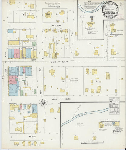 Sanborn Fire Insurance Map from Gatesville, Coryell County, Texas (1896), Sheet #0001 - Complete Map Set gallery image, historic Sanborn map, vintage wall art, Texas Texas