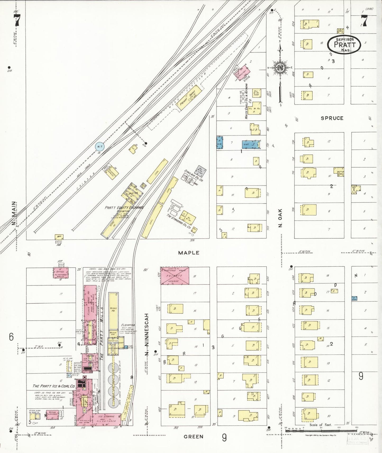 Sanborn Fire Insurance Map from Pratt, Pratt County, Kansas (1924), Sheet #0007 - Complete Map Set gallery image, historic Sanborn map, vintage wall art, Kansas Kansas