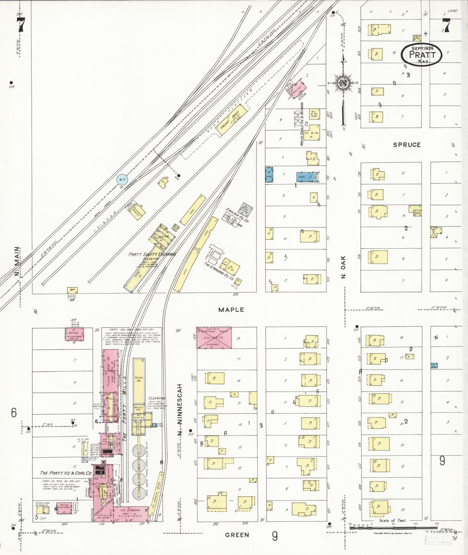 Sanborn Fire Insurance Map from Pratt, Pratt County, Kansas (1924), Sheet #0007 - Complete Map Set gallery image, historic Sanborn map, vintage wall art, Kansas Kansas